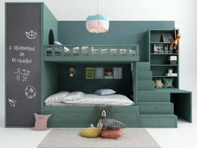 北欧儿童双层床3D模型下载